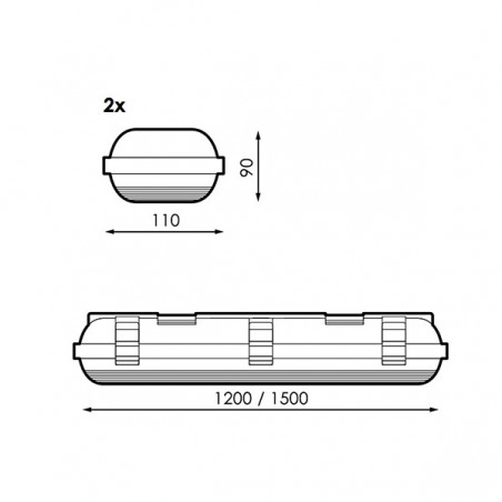 Pantalla Estanca para dos tubos LED 1500 mm