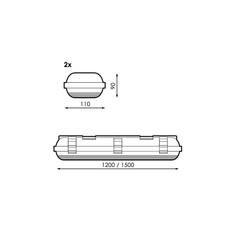 Pantalla Estanca para dos tubos LED 1200 mm